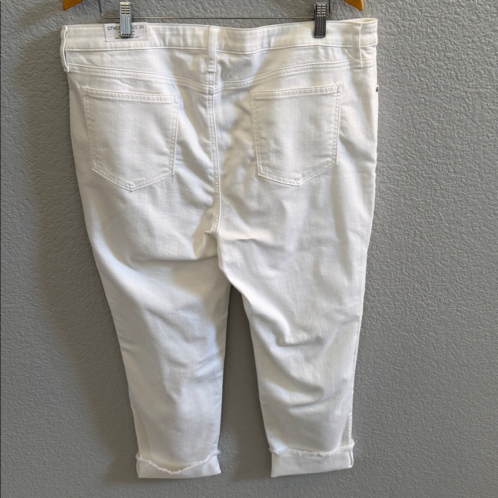 Chico’s High Waist White So Slimming Girlfriend Frayed Ankle Jeans Size 16R - Picture 6 of 8